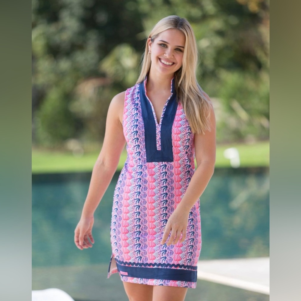 Simply Southern Sleeveless Tunic Dress Scallop Pink Coral Size S